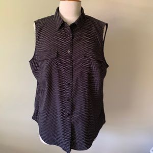 Talbots black and white polka dot button up front shirt